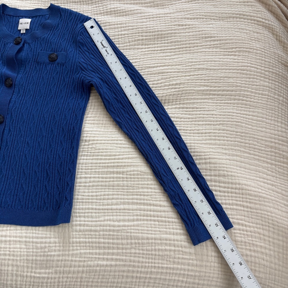 NIC+ZOE Textured Snap Cardigan Womens Size Small Blue Button Front Cable Knit - Picture 9 of 9